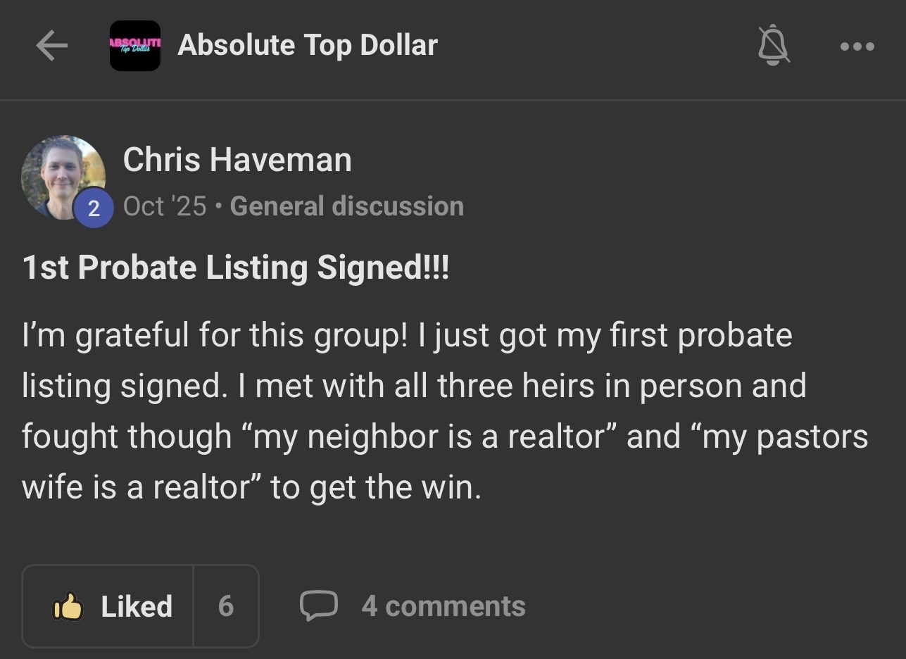 Chris Haveman posts his first probate listing signed with all three heirs