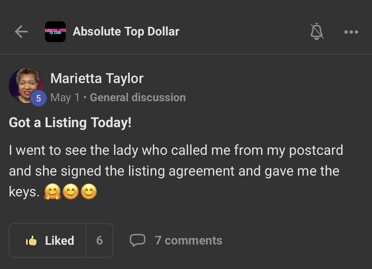 Marietta Taylor posts a signed listing agreement